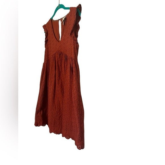 Knox Rose Burnt Orange Eyelet Flutter Sleeve V-Neck Dress Size XS - Picture 4 of 17